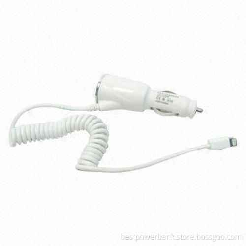 Car Charger with Spring Cable, 1,000mAh Output Current, 12-24V Input Range